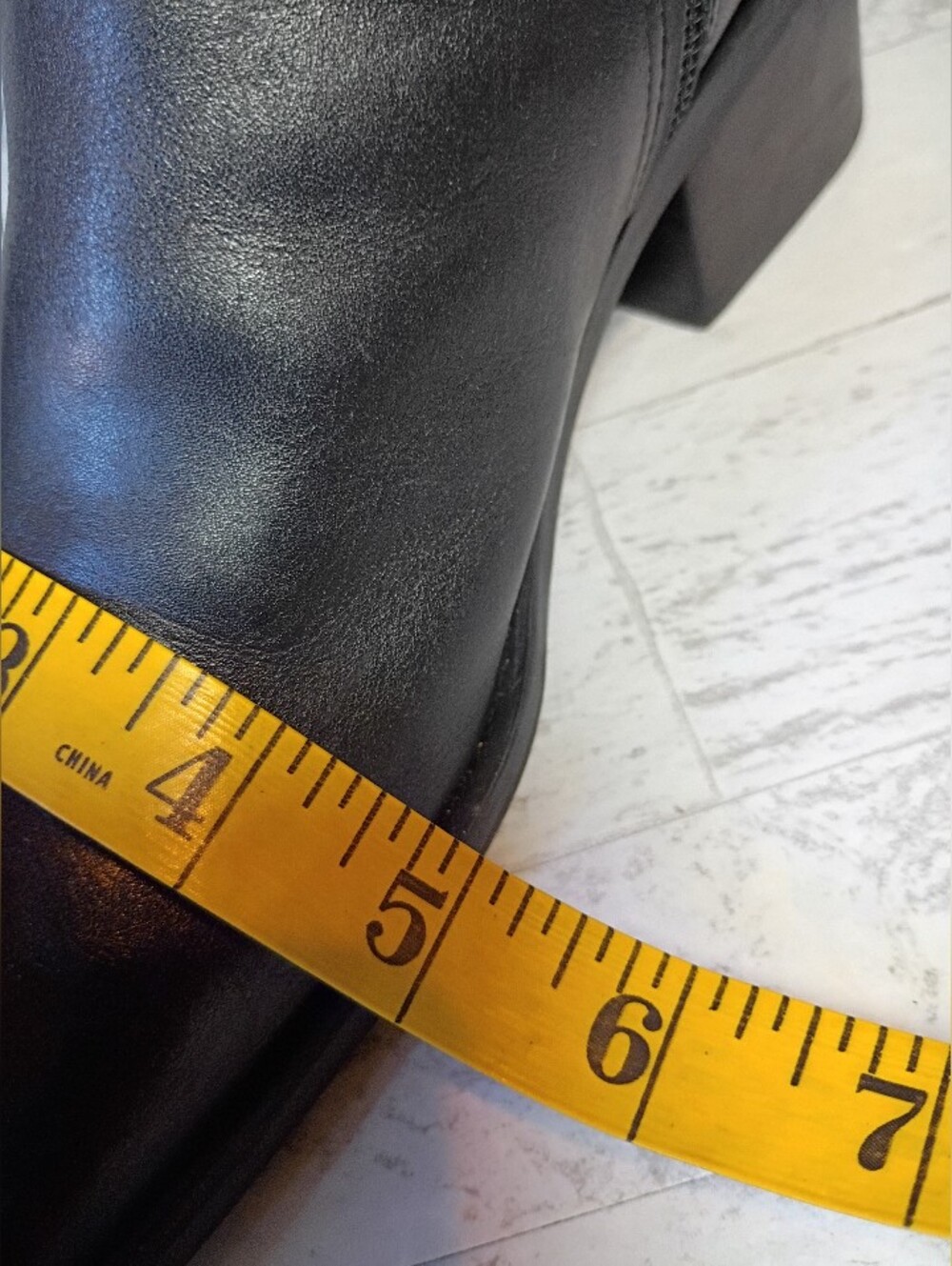 Black leather square toe knee high boots, 90s vintage wide calf size 7.5 US - Picture 12 of 15